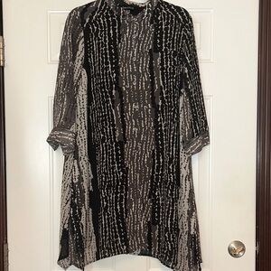 Saloos MED Button Up Double Layer Tunic Top/Shirt-Dress Taupe Patterned